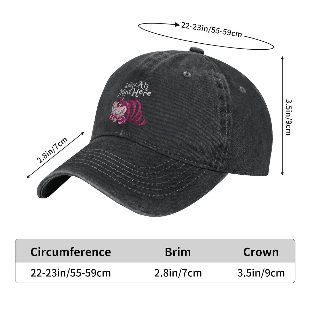 Virtuoso Delicate Eye Magic Nice Cheshire Cat We are All Mad Here Cat Sun Baseball Cap