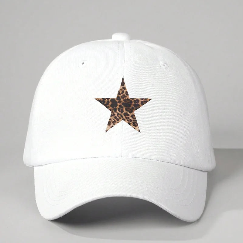 Leopard Print Star Soft Cotton Baseball Cap Unisex