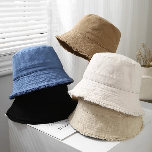 Bucket Hat Women Spring Summer Cloth Tassel Brim