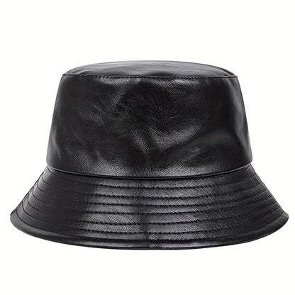 Unisex Brooklyn Panama Bucket Hat PU Leather Fisherman Hat For Men Women