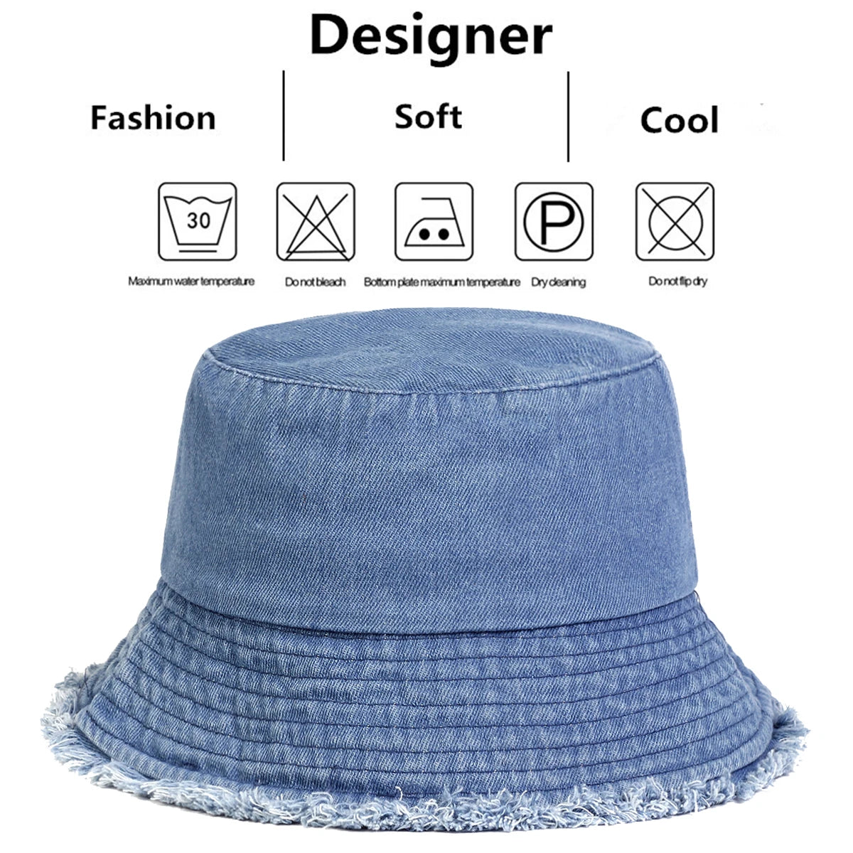 Unisex Light Board Edge Hole Denim Personality Bucket Hats Fishermen Caps