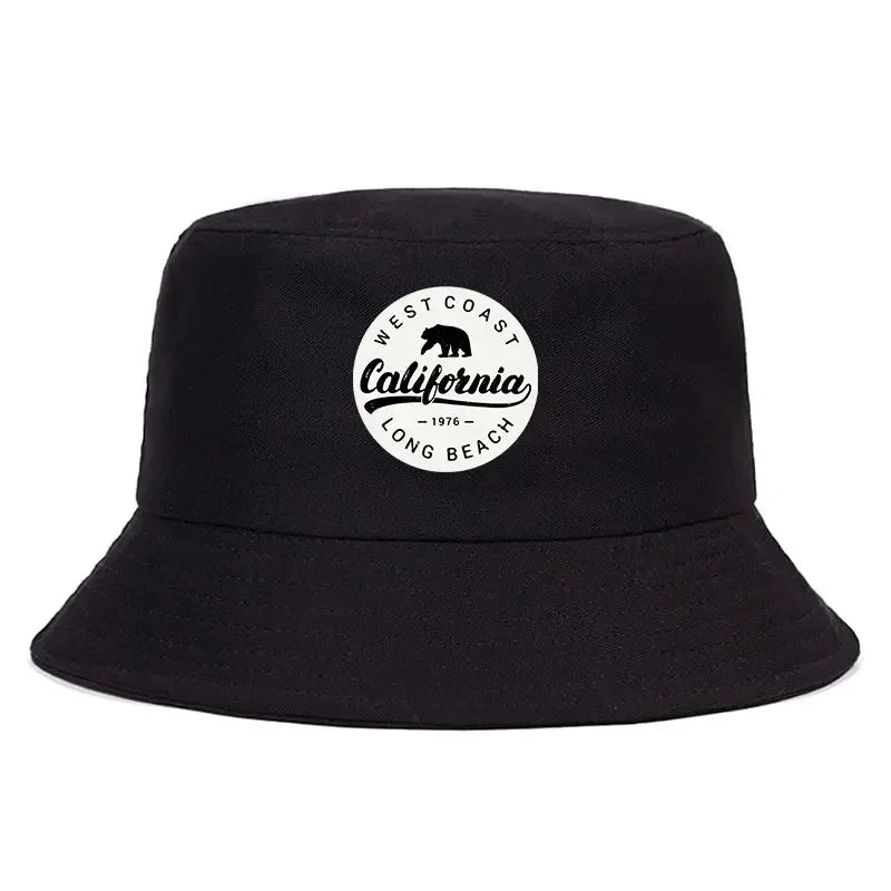Summer 1976 California Long Beach Print Bucket Hat Woman Man Panama Hat Unisex Travel Sun Fisherman Cap