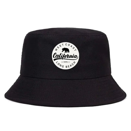 Summer 1976 California Long Beach Print Bucket Hat Woman Man Panama Hat Unisex Travel Sun Fisherman Cap