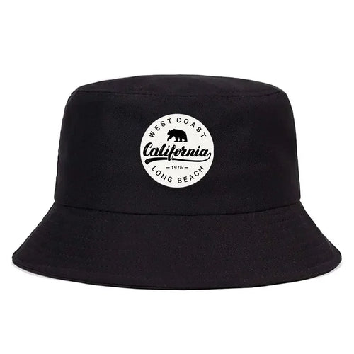 Summer 1976 California Long Beach Print Bucket Hat Woman Man Panama Hat Unisex Travel Sun Fisherman Cap