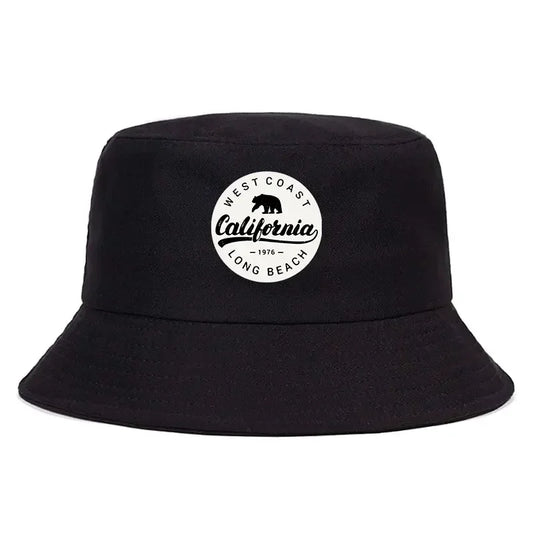Summer 1976 California Long Beach Print Bucket Hat Woman Man Panama Hat Unisex Travel Sun Fisherman Cap