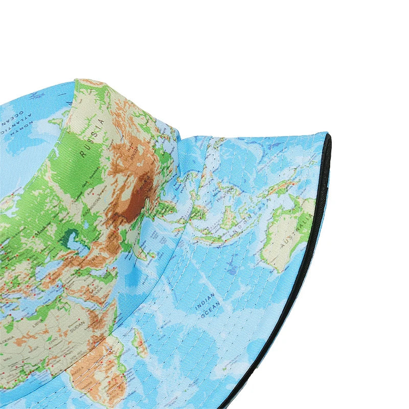 World Map Print Fisherman Hat Breathable Foldable Bucket Hat