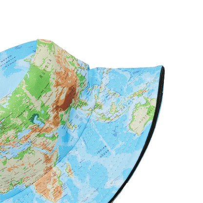 World Map Print Fisherman Hat Breathable Foldable Bucket Hat