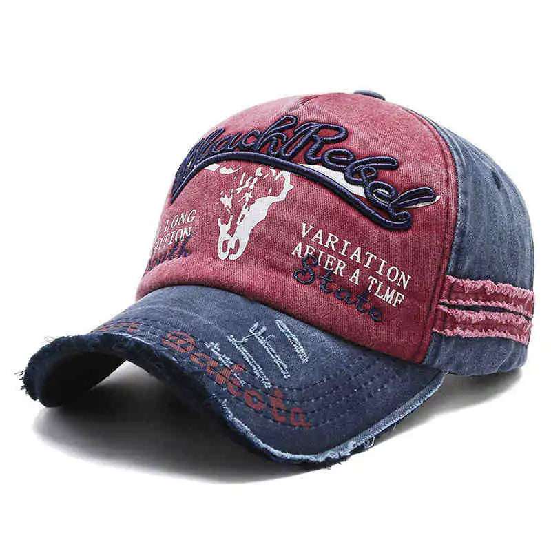 Bull Head Hat Men's Embroidery Letters Retro Washed Baseball Cap