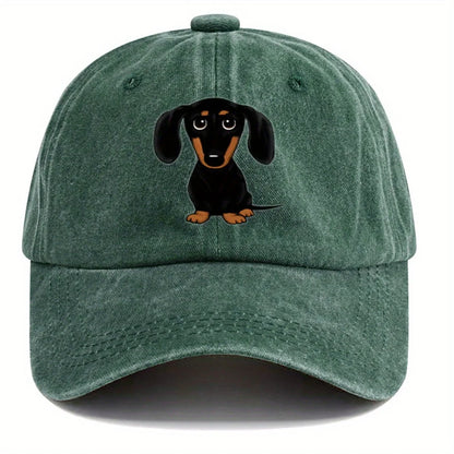 Retro Washed Baseball Cap With Dachshund Print