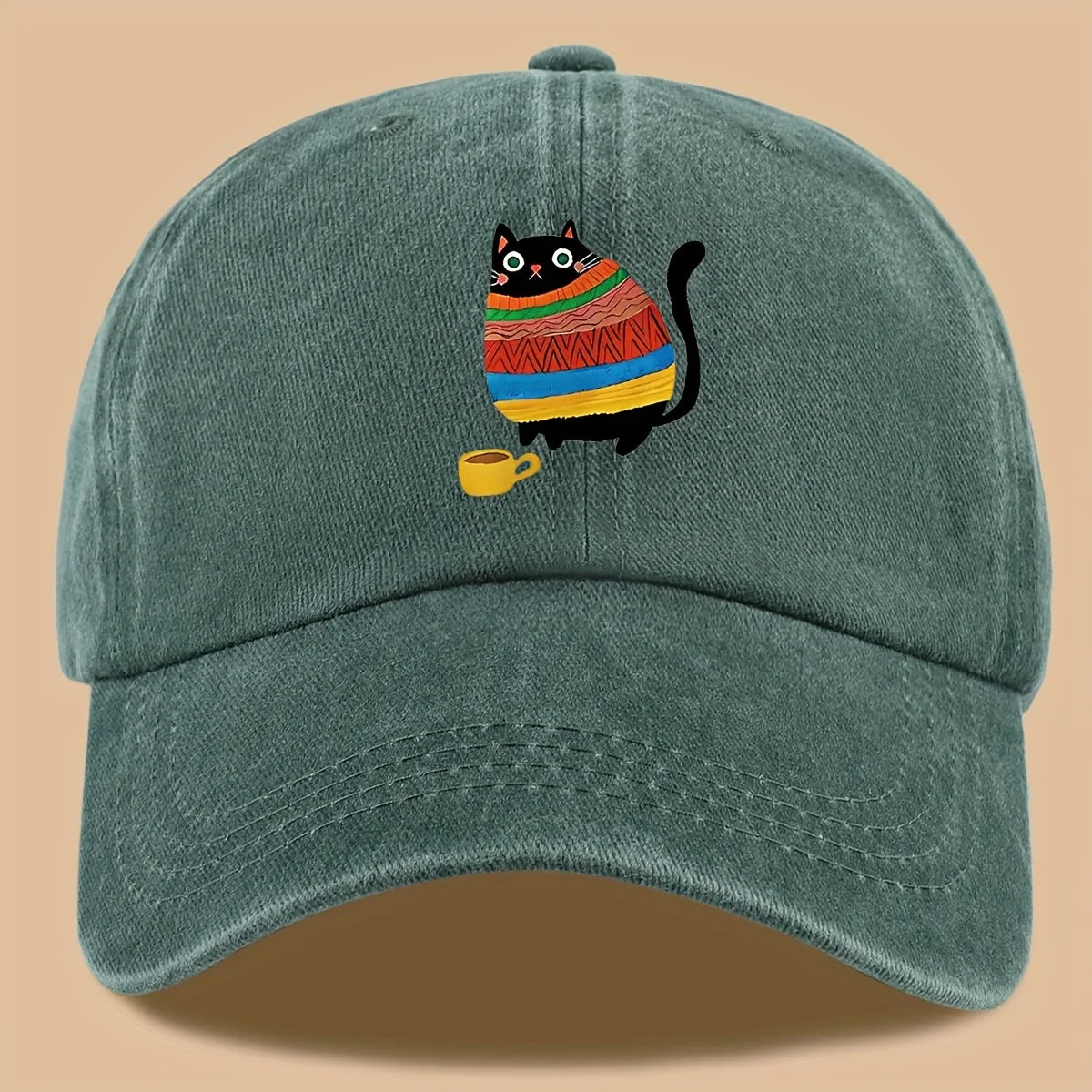 Cat Print Trucker Hat Vintage Washed Baseball Cap
