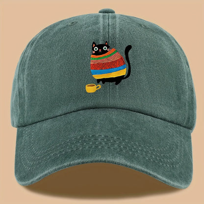 Cat Print Trucker Hat Vintage Washed Baseball Cap