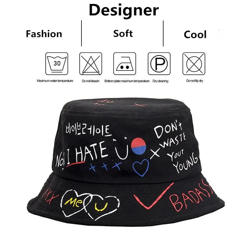 Unisex Letter Graffiti Printing Personality Bucket Hats Fishermen Caps