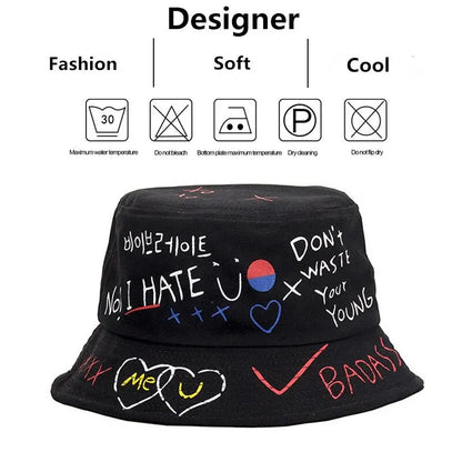 Unisex Letter Graffiti Printing Personality Bucket Hats Fishermen Caps