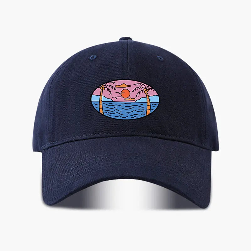 Baseball Cap Palm Tree Sun Ocean Print