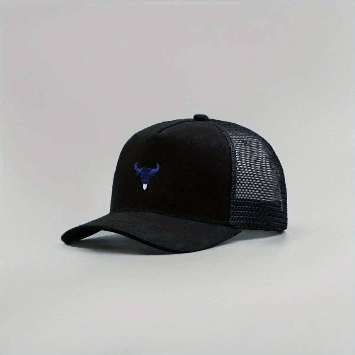 Blue Bull Head Print Unisex Mesh Suede Baseball Hat