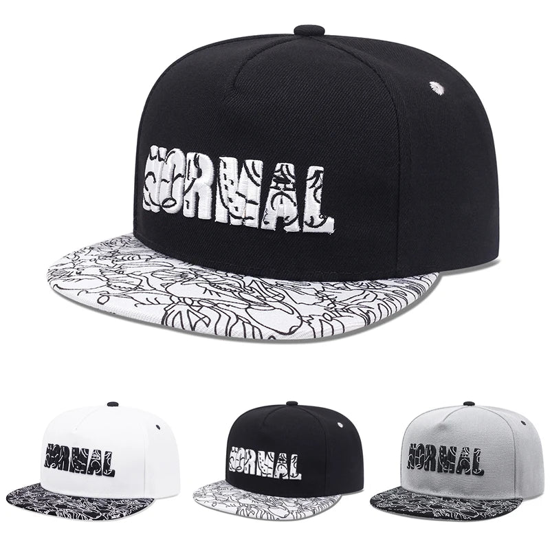 Trendy NORMAL Embroidered Pattern Flat Edge Hat Fashionable Men's Hip Hop Hat Women's Snapback Cap