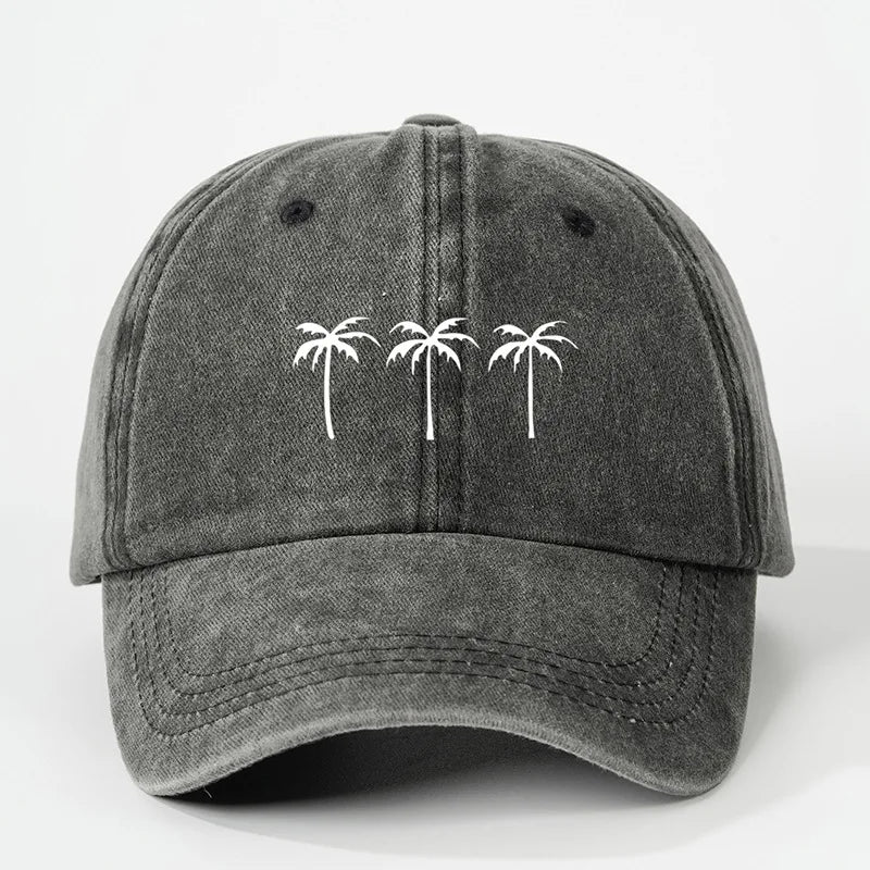 Printed Three Coconut Tree Washed Baseball Hat