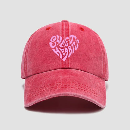 Pink Heart-Shaped Letter Printed Bbaseball Cap, Versatile for Daily Use, Sweet Girl's Hat