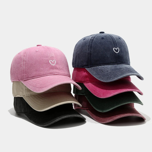 Vintage Sport Baseball Caps For Men And Women Simple Heart Embroidery Cotton Washed