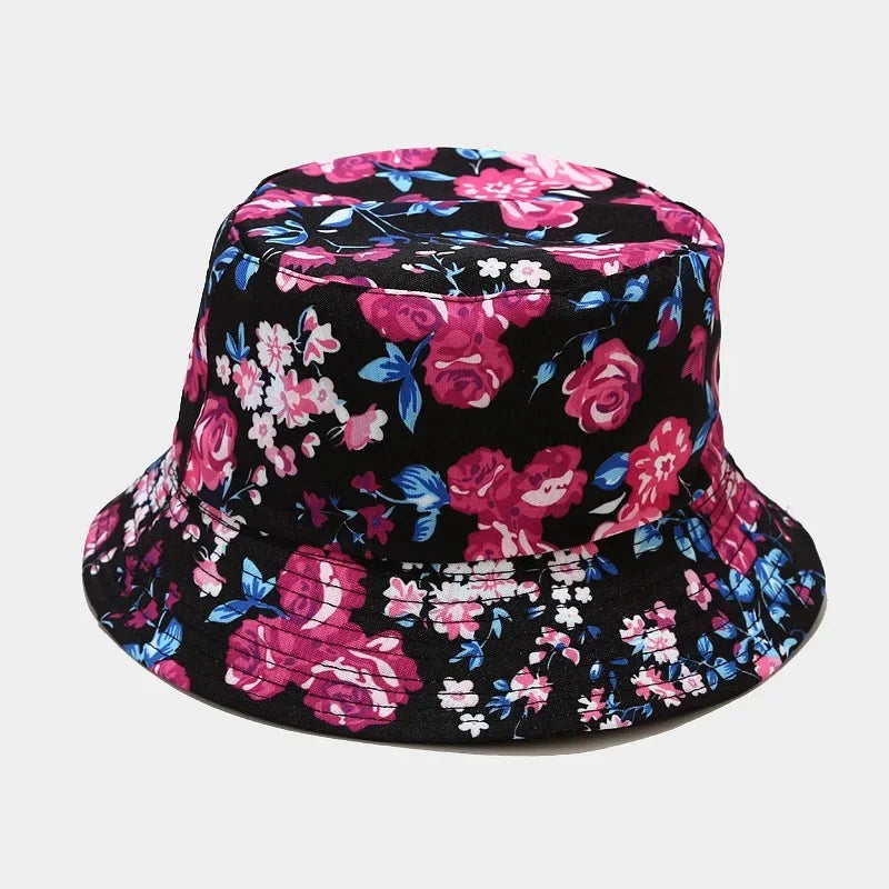Cotton Flowers Graffiti Print Bucket Hat Fisherman Hat Travel Sun Cap Hats For Men And Women