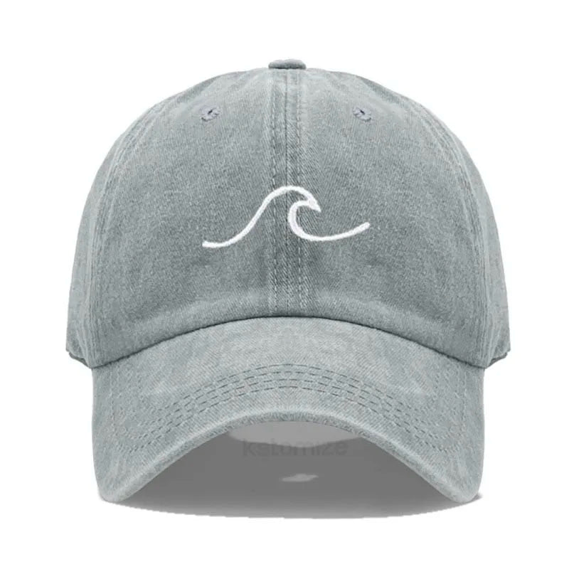 Men's Baseball Cap Women's Washed Cotton Waves Embroidery Embroidery Sport Golf Caps For Man