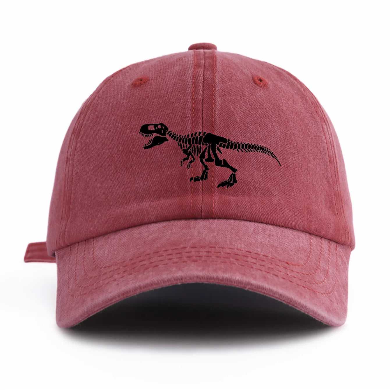 Black T. Rex Print Washed Baseball Cap For Adults