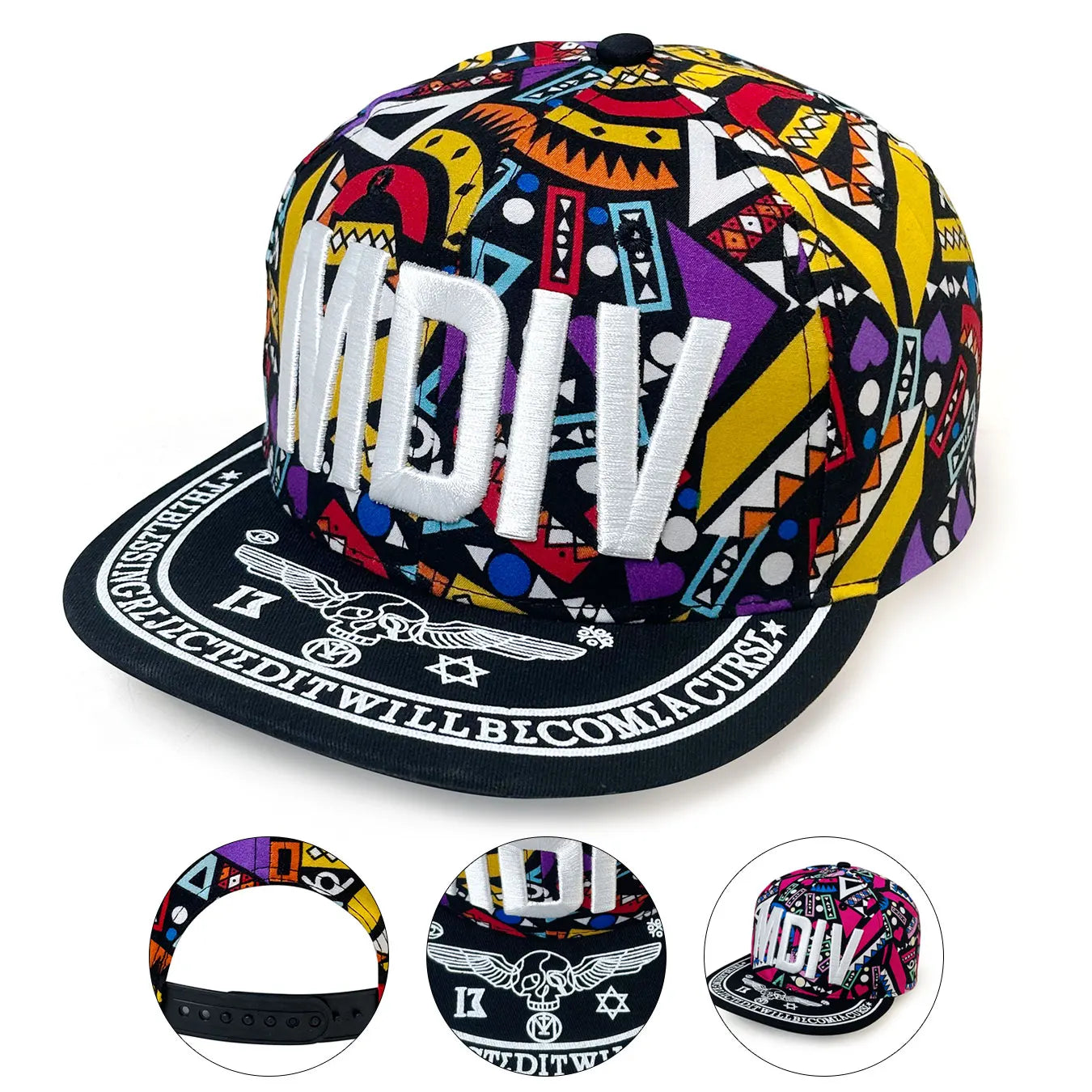 Letter MDIV Embroidered Snapback Cap, Trendy Hip-Hop Peaked Cap, Personalized Flat-Brimmed Hip-Hop Hat