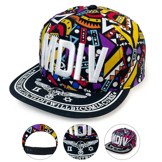 Letter MDIV Embroidered Snapback Cap, Trendy Hip-Hop Peaked Cap, Personalized Flat-Brimmed Hip-Hop Hat