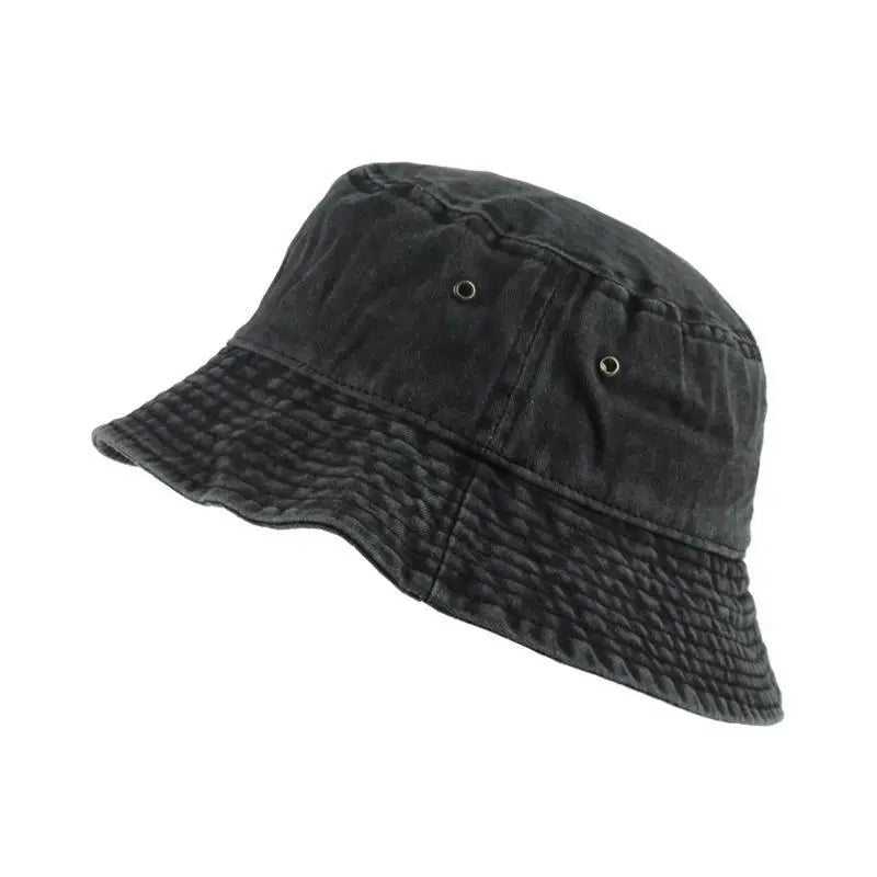 Washed Denim Bucket Hat for Women Men Retro Wide Brim Fisherman Cap
