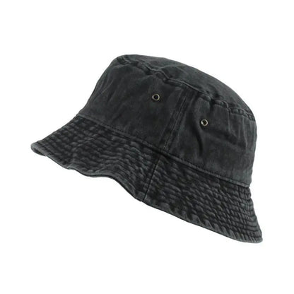 Washed Denim Bucket Hat for Women Men Retro Wide Brim Fisherman Cap