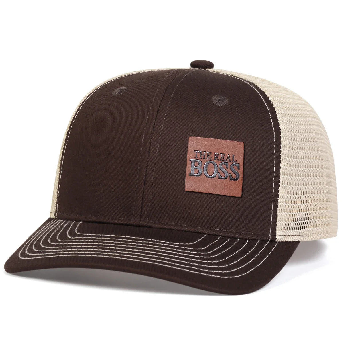 Unisex THE REAL BOSS Letter Brown Leather Label Baseball Caps Snapback Caps Sunscreen Hat