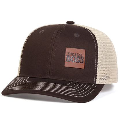 Unisex THE REAL BOSS Letter Brown Leather Label Baseball Caps Snapback Caps Sunscreen Hat