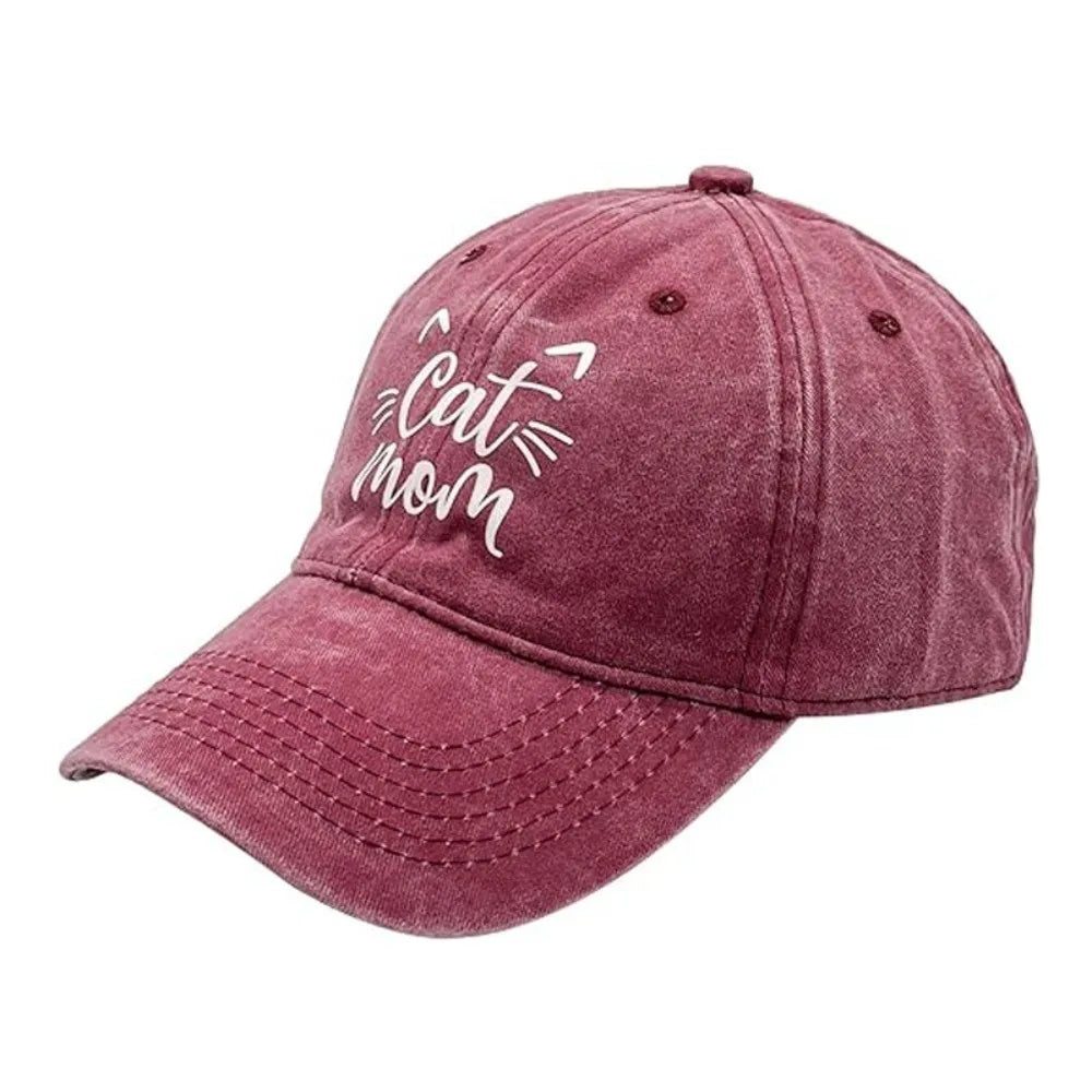 Cat Mom Embroidered Washed Cotton Baseball Cap