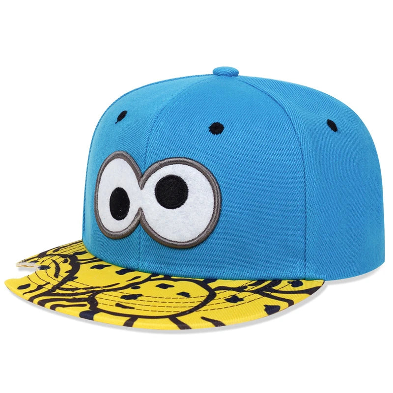 Cartoon Big Eyes Cookie Bite Blue Snapback Hat Adults