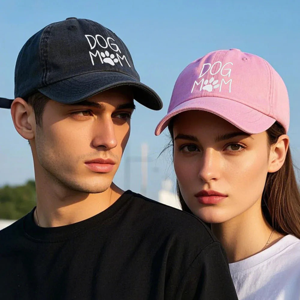 Vintage Washed Cotton DoG MOM Embroidery Baseball Cap For Men Women