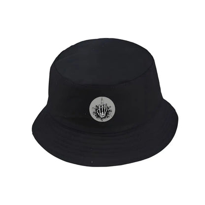 Black Bucket Hat with Hand Gesture Print Summer Fisherman Fishing Hat For Men Women