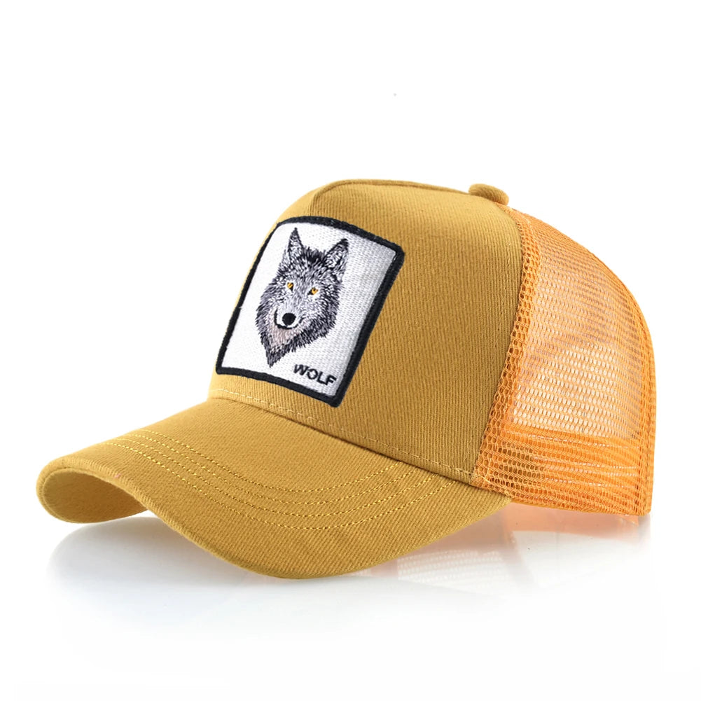 K Snapback Trucker Cap Men's Breathable Mesh Baseball Caps For Women With Wolf