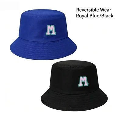Two-Tone Outline Letter M Embroidery Reversible Bucket Hat
