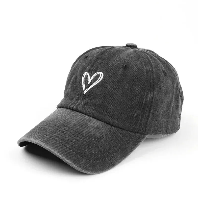 Spring Summer Hat Denim Baseball Hat Female Embroidered Peach Heart Wash Casual Korean Version