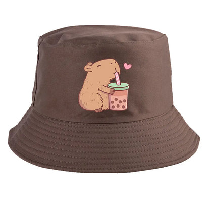 Summer Spring Ladies Cotton Korean Casual Outdoor Sunprotection Capybara Bucket Hat For Men Women