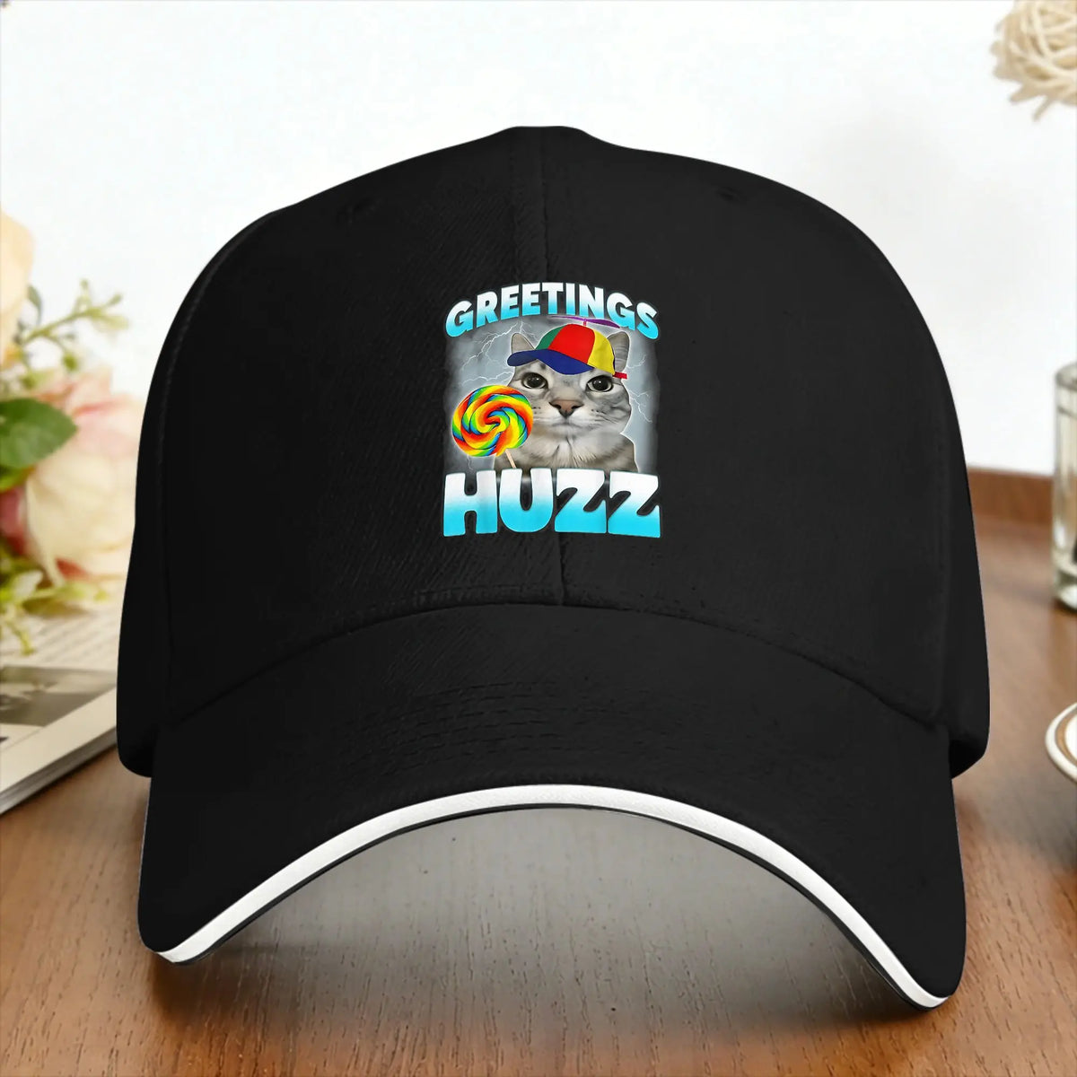 Greetings Huzz Cat Meme Baseball Cap