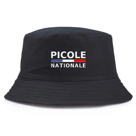 Black Bucket Hat Summer Fisherman Hat Fishing Cap With PICOLE NATIONALE Print
