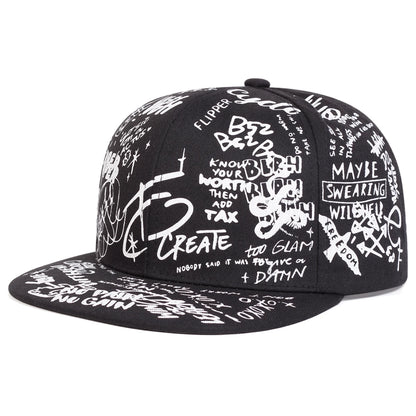 Unisex Black and white Letter Graffiti Printing Snapback Hats