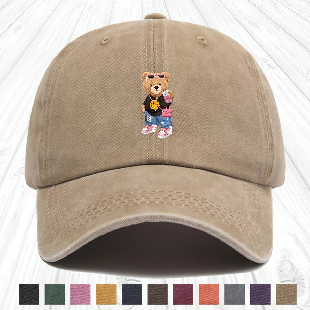 Cartoon Bear Print Cotton Baseball Hat