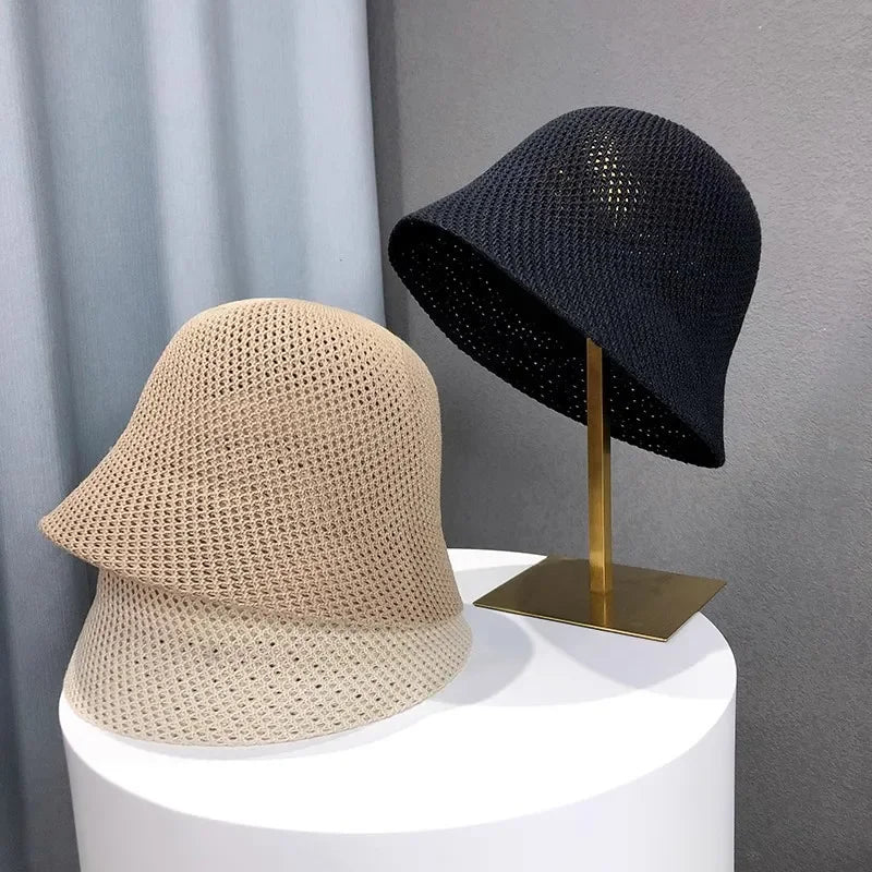 Women Bucket Hat Summer Hollow Out Thin Breathable Sun Hat Female Beach Panama Cap