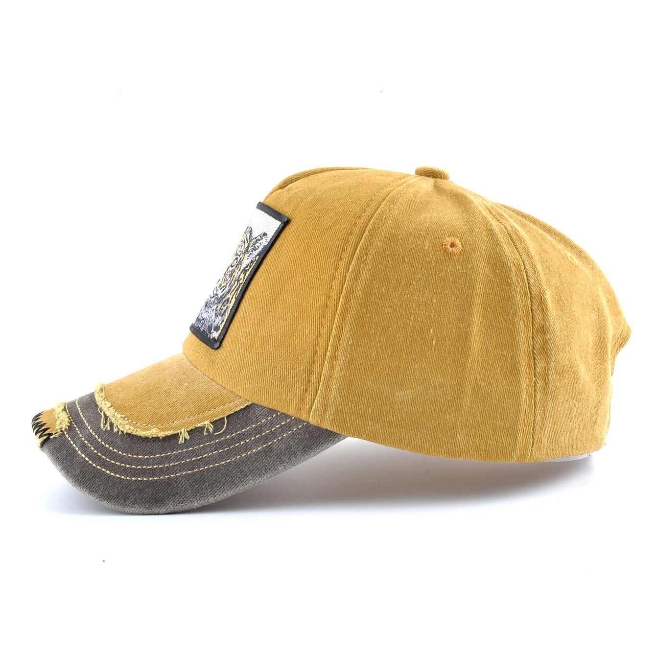 Vintage Denim Baseball Cap With Embroidery Leopard Patch