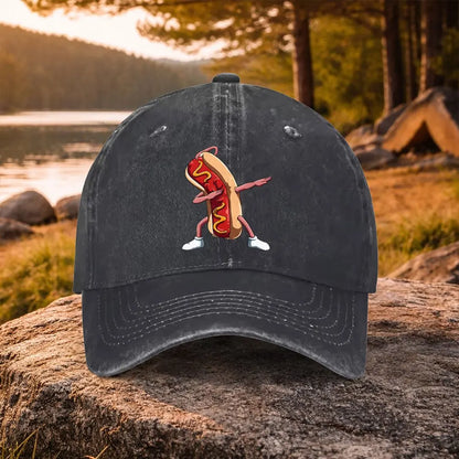 Casual All-Match Hot Dog Dancing Print Washed Baseball Cap