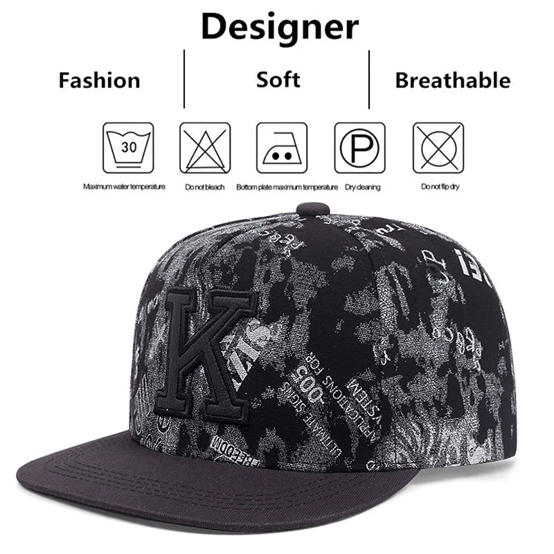 K Graffiti Embroidered Men Women Adjustable Hip Hop Snapback Cap For Unisex Adult