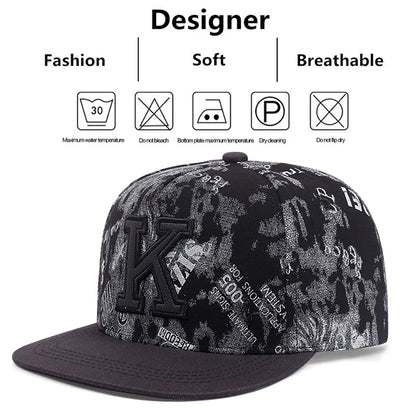 K Graffiti Embroidered Men Women Adjustable Hip Hop Snapback Cap For Unisex Adult