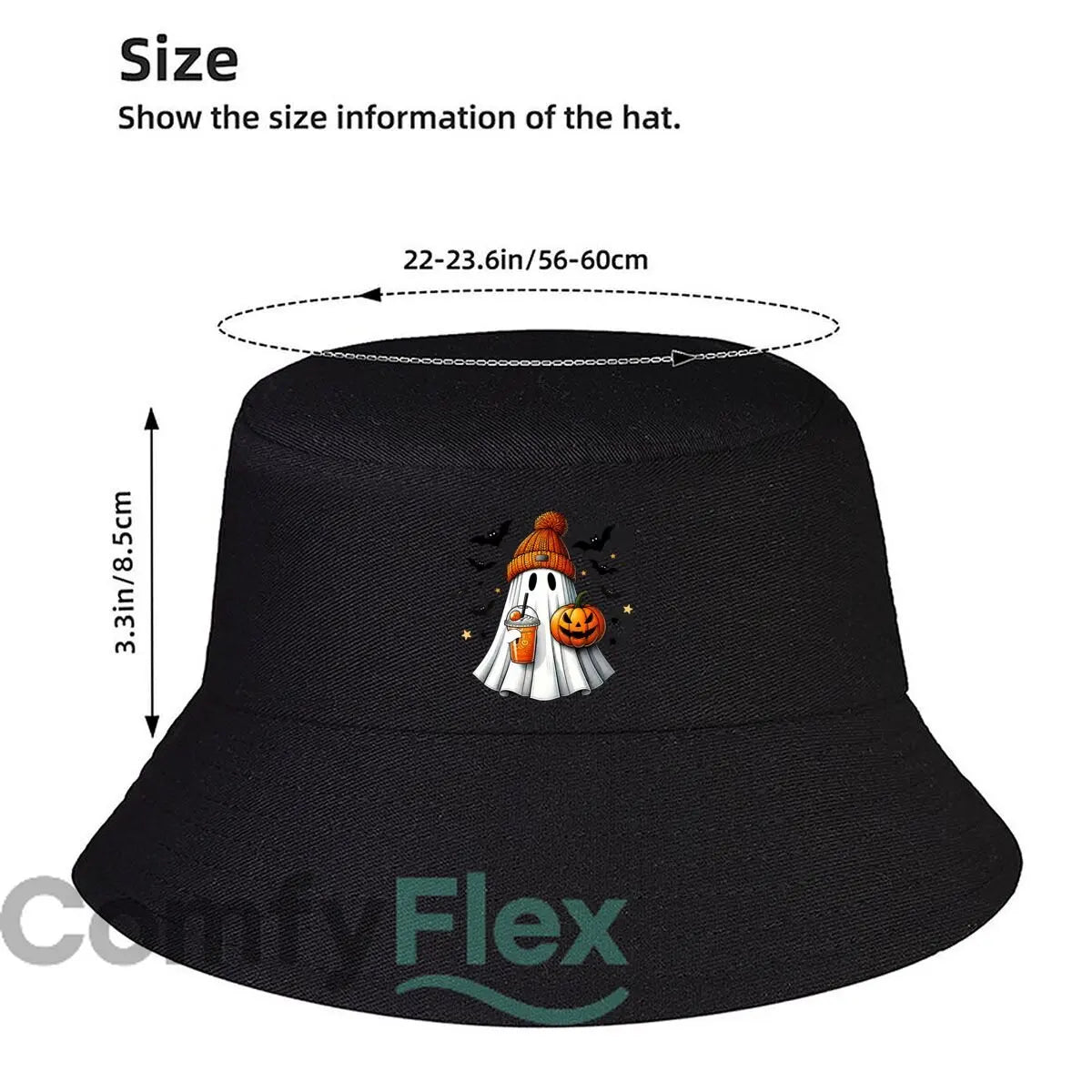 Cute Halloween Ghost With Knitted Beanie Pumpkin And Bubble Tea Bucket Hat